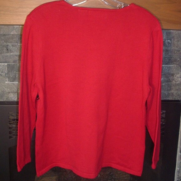 Alfred Dunner RED V-neck Knit Pullover Sweater Black Embellishments Size PL - Picture 3 of 3